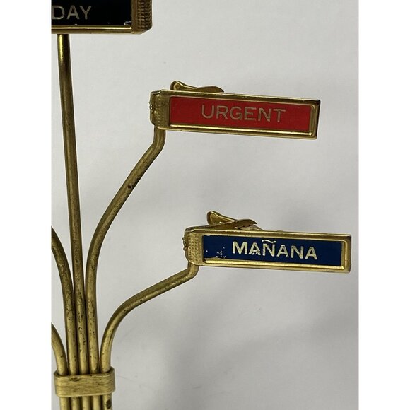 Vintage Brass Desktop Organizer Desk Memo Tree Note Clip Display MCM Marble Base - Picture 5 of 14